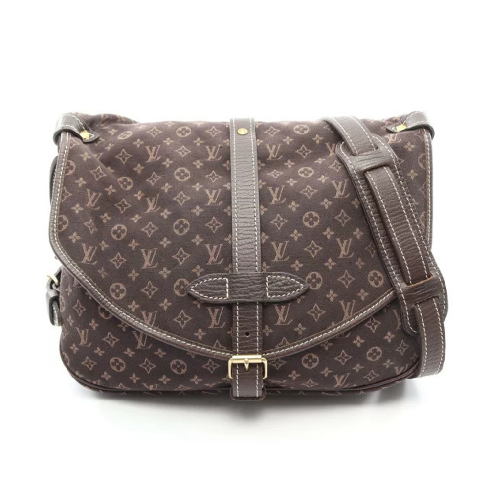 Louis Vuitton Saumur Shoulder Bag Canvas Leather Monogram Lin Brown